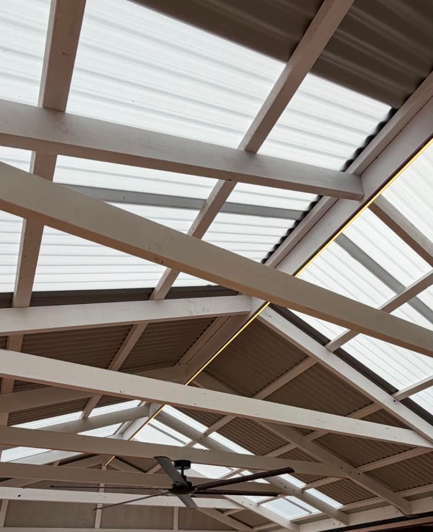 Verandah with new ceiling fan and lighting rough-in underway